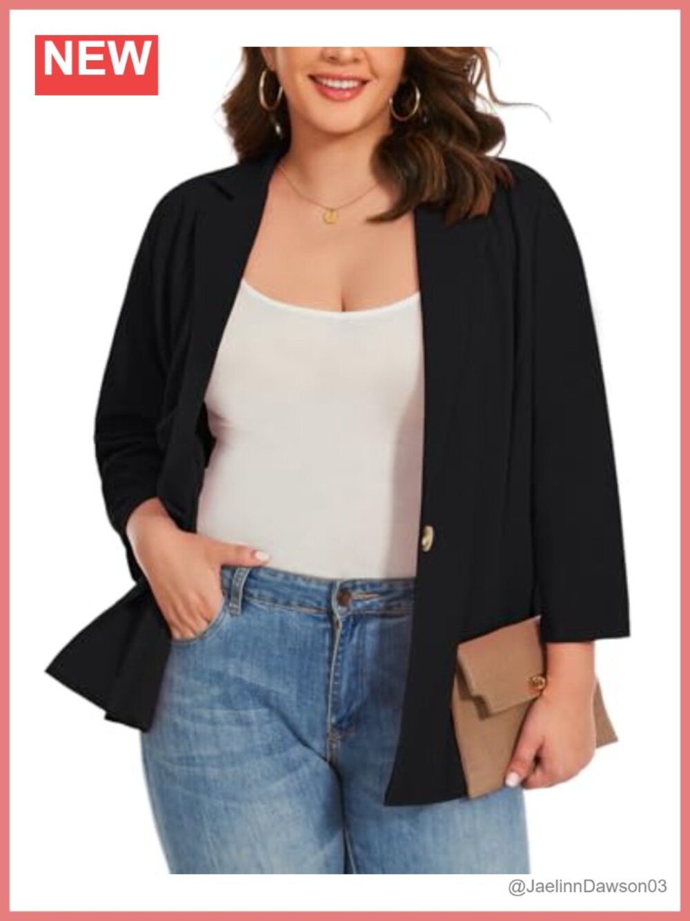 Plus Size Blazer 3/4 Sleeve Notched Collar Button Jacket Business Casual